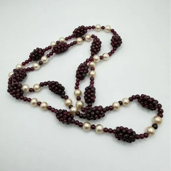 30" Slip over Vintage GARNET "grape" cluster and faux pearl necklace! - Picture 11 of 13